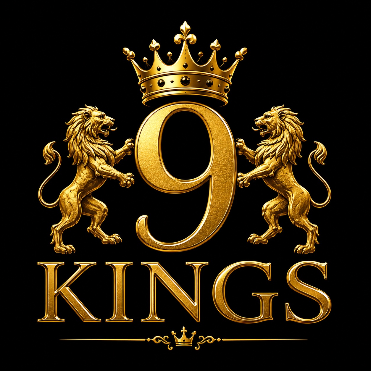 9 Kings gold crown, number nine and two lions logo